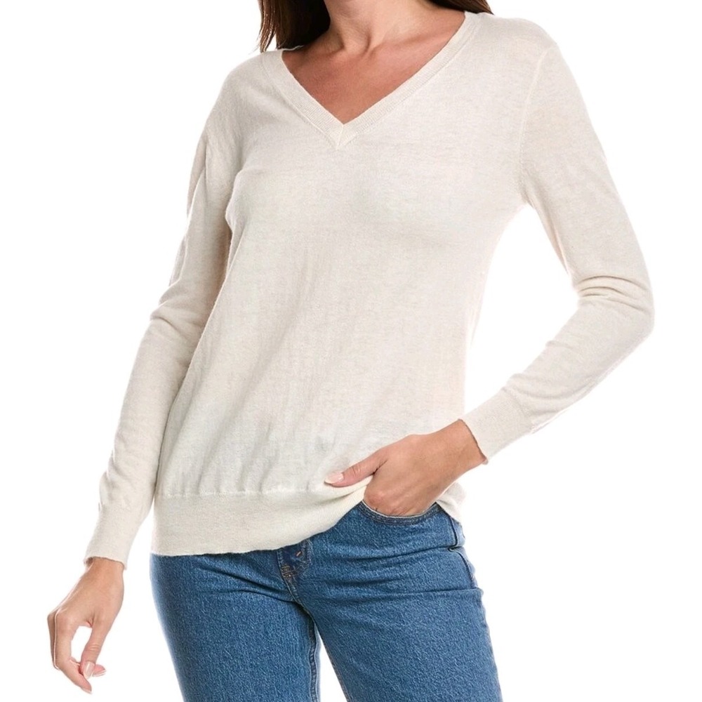The Cashmere Project Quiet Luxury Cashmere Sweater V Neck Size S Ivory Soft